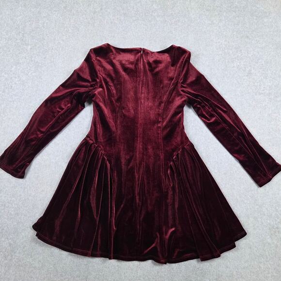 Commense Tunic Mini Dress Womens Size Medium Pleated Panel Velvet Burgandy - Picture 8 of 11